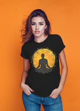 Meditation Lotus Black T-Shirt for Women