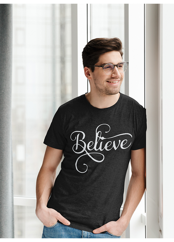 BELIEVE TYPOGRAPHY MENS T SHIRT