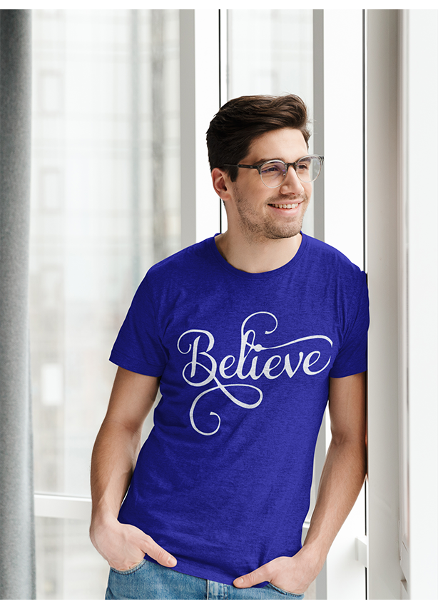 BELIEVE TYPOGRAPHY MENS T SHIRT