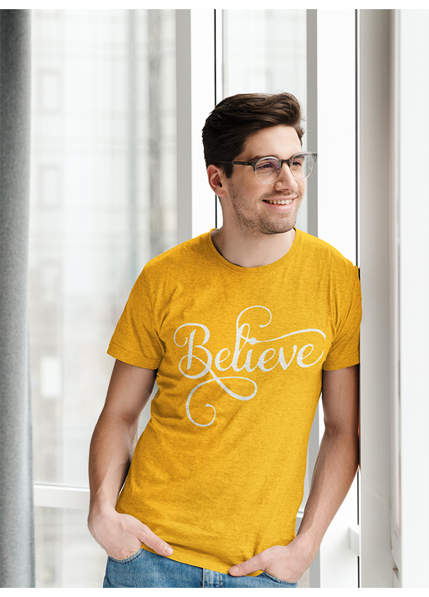 BELIEVE TYPOGRAPHY MENS T SHIRT