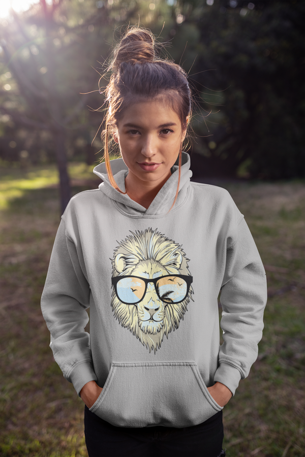 Lion With Glasses Female Grey Hoodie