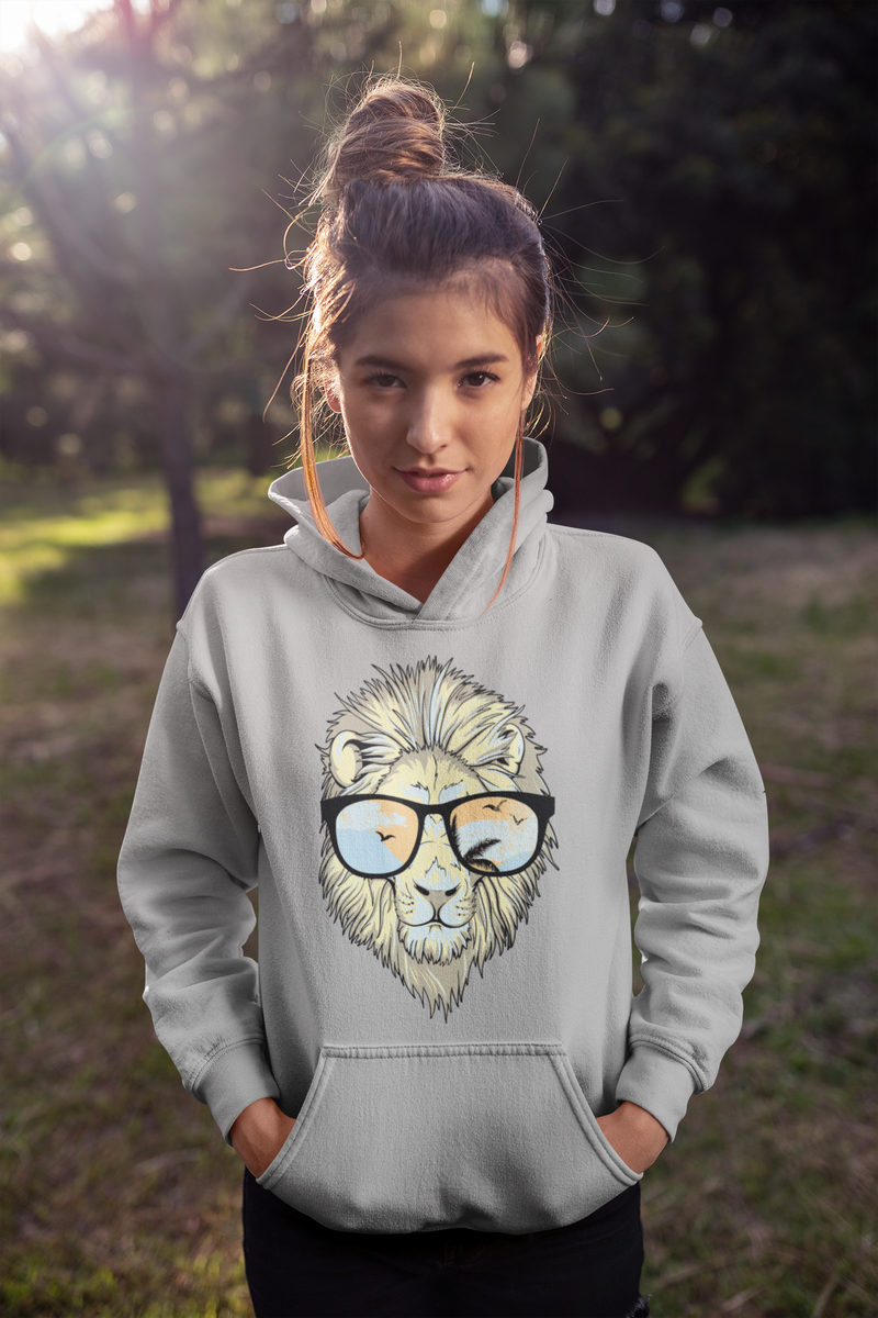 Lion With Glasses Female Grey Hoodie