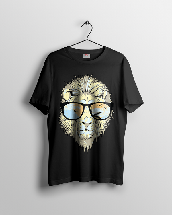 Lion With Glasses T-shirts design for Women Black