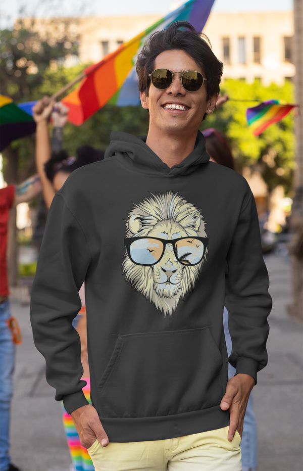 Lion With Glasses Male Black Hoodie