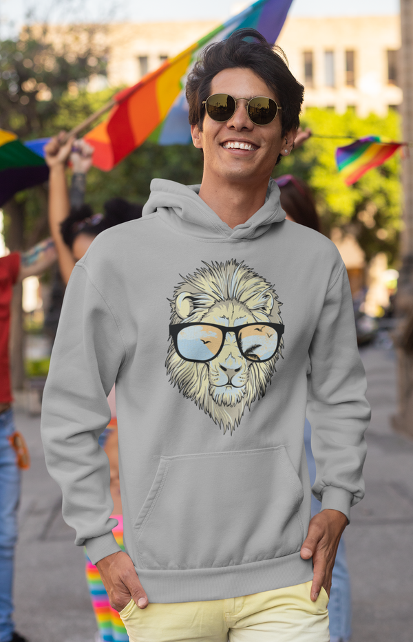 Lion With Glasses Male Grey Hoodie