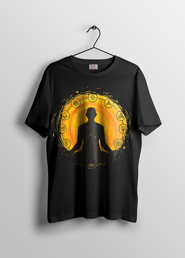Meditation Lotus Black T-Shirt for Women