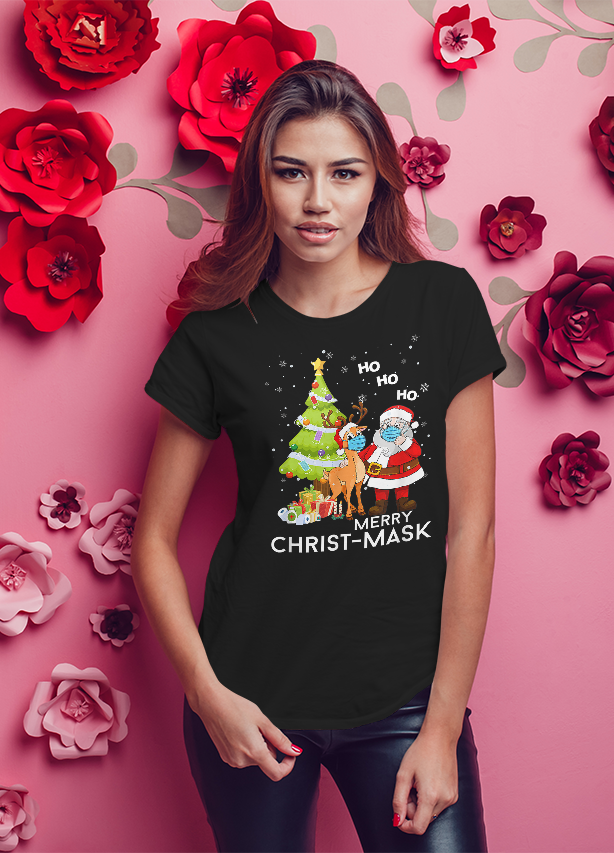 MERRY CHRIST MASK WOMENS' T-SHIRT FOR CHRISTMAS