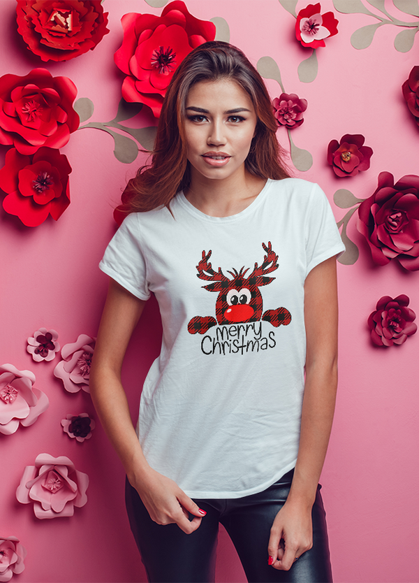 MERRY CHRISTMAS REINDEER WOMENS' T-SHIRT FOR CHRISTMAS