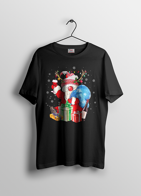 SANTA WITH GIFT BOX WOMENS' T-SHIRT FOR CHRISTMAS