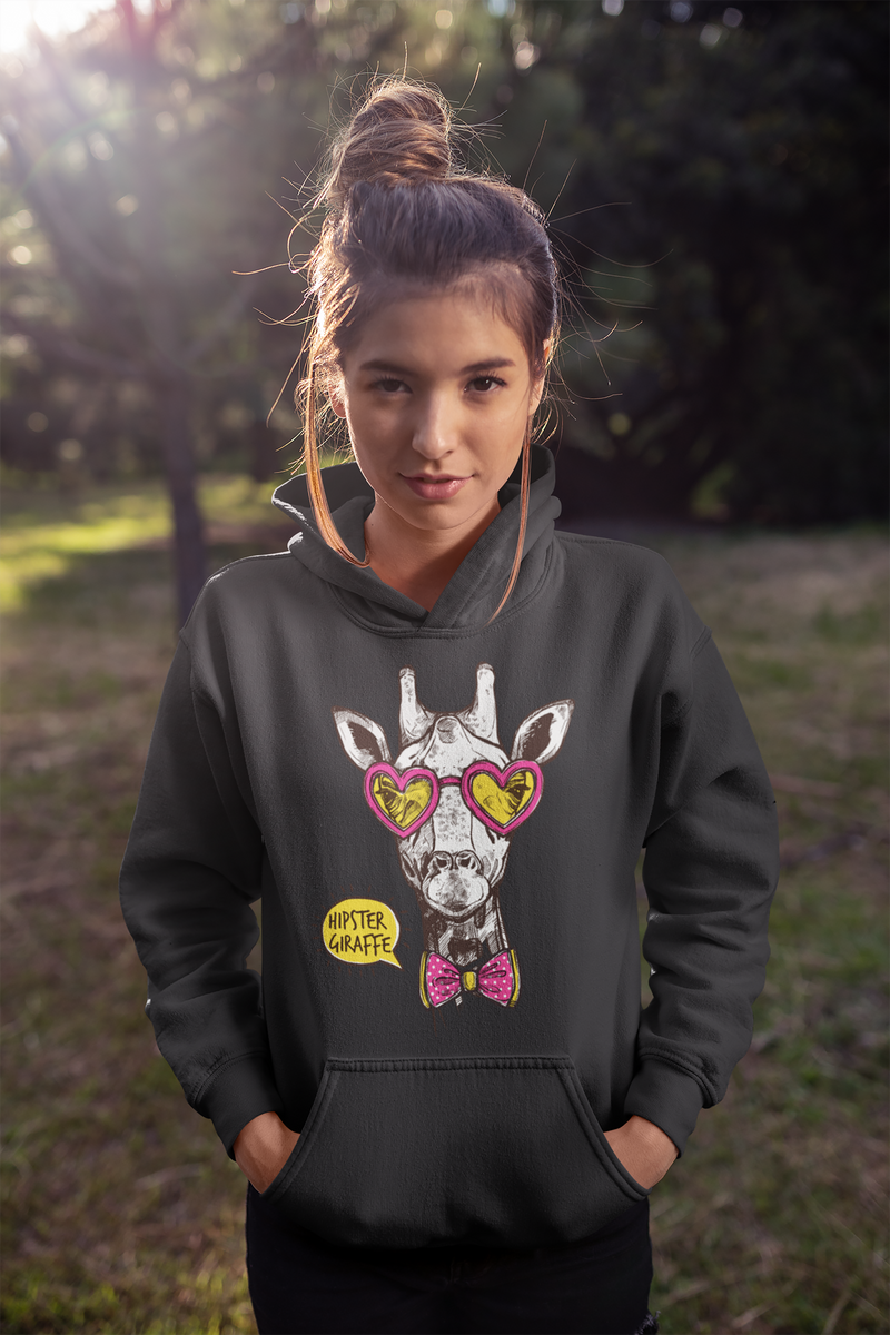 Hipster Giraffe female Black Hoodie