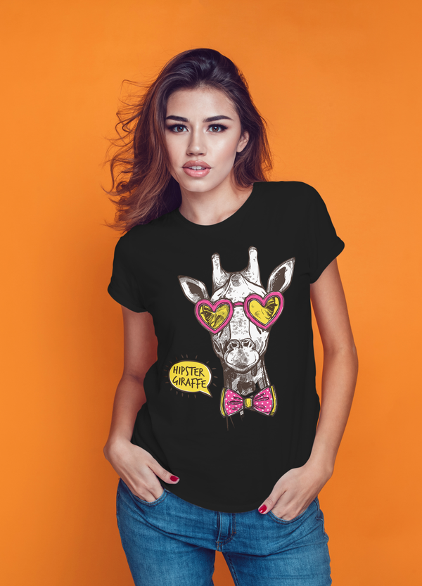 Hipster giraffe t-shirts Female Black