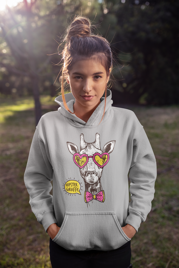 Hipster Giraffe female Gray Hoodie