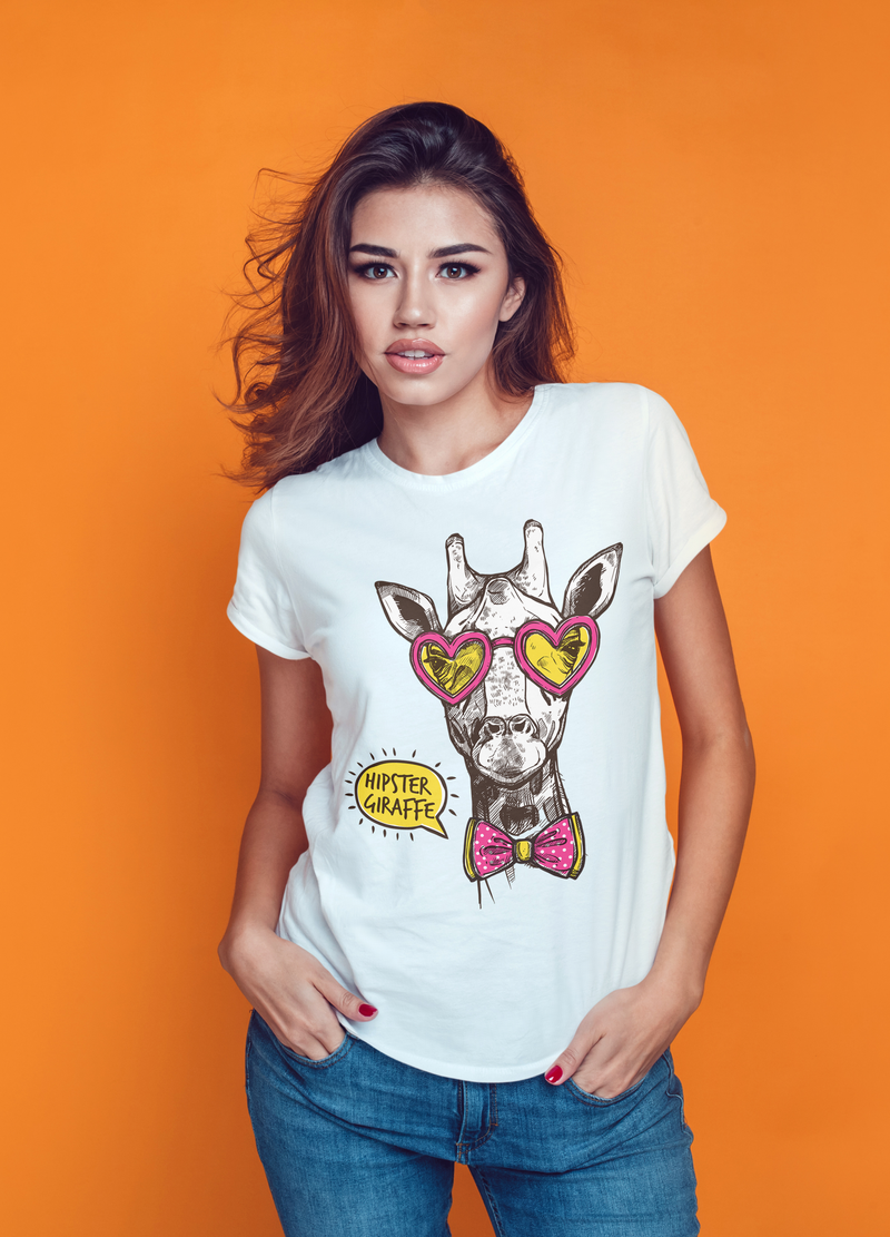 Hipster giraffe T-shirt Female White