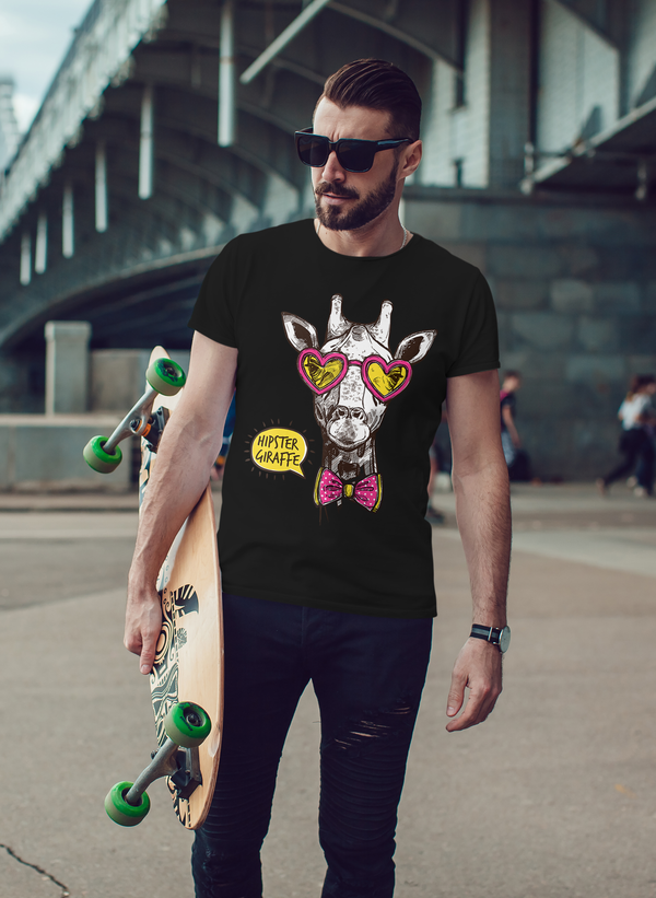 Hipster giraffe T-shirt Men Black