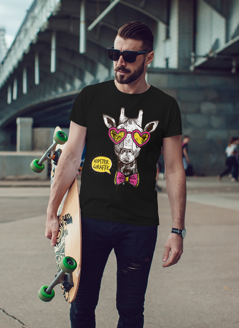 Hipster giraffe T-shirt Men Black